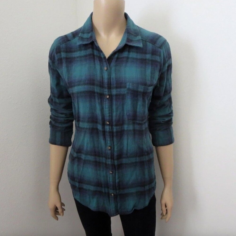 Hollister Womens Plaid Flannel Shirt Size Small Green & Navy